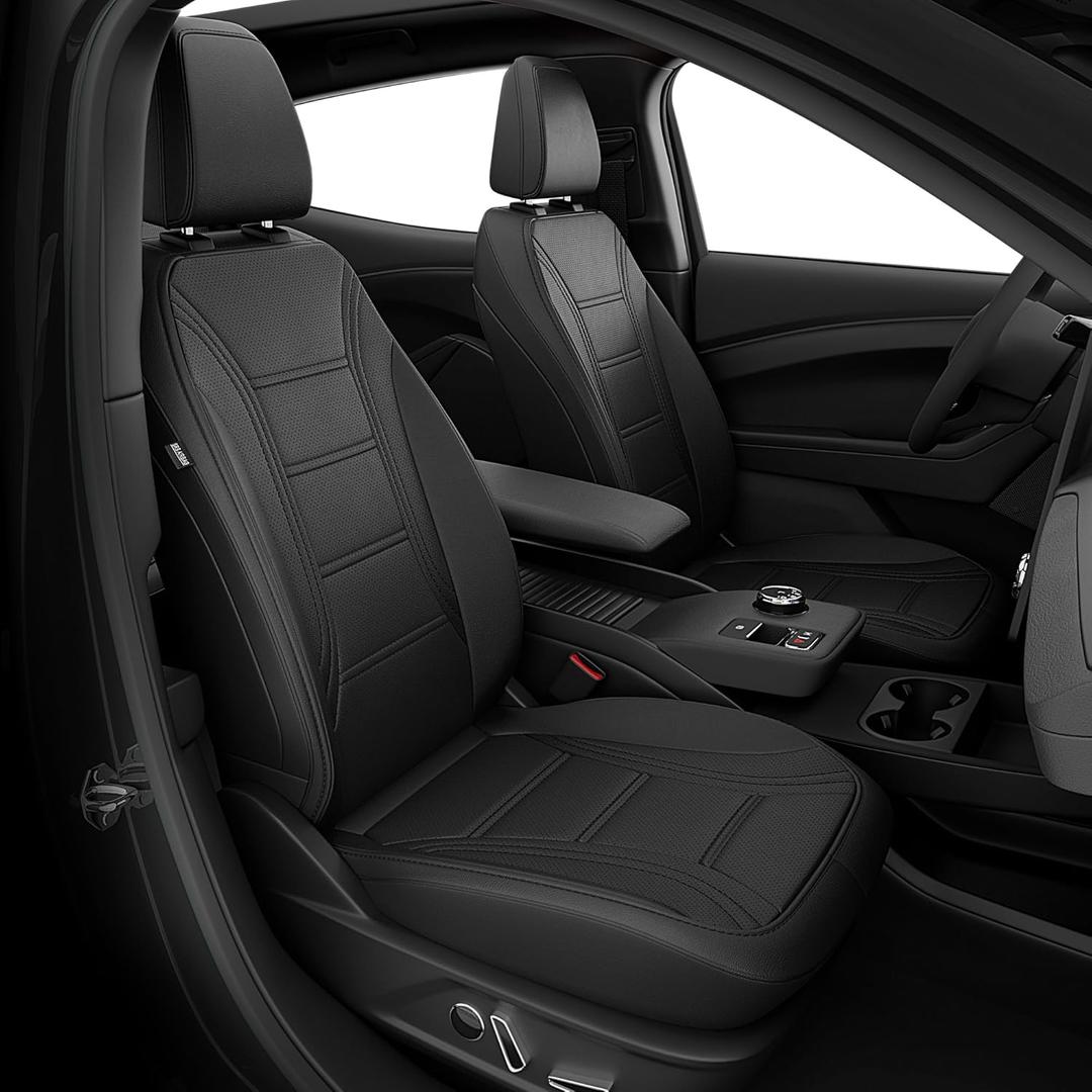 FREESOO Seat Covers for Ford Mustang Mach-E 2025 2024 2023 2022 2021 - Custom Fit Full Set Car Seat Protectors with Airbag Compatibility,Waterproof Car Protectors 5 Seats-4dr(Black)