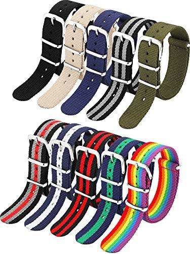 meekoo 10 Pieces Nylon Watch Strap Military Replacement Watch Band with Stainless Steel Buckle for Men and Women's Band Replacing, 18 mm (Classic Colors)