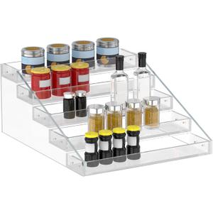 PMMASTO Widen Tiered Spice Rack, Seasoning Organizer, Clear Acrylic Vertical Shelves Can Organizer for Countertop, Cabinet, Pantry, Kitchen Organization and Storage - 5 Tier
