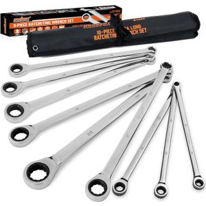 HORUSDY 9Piece Extra Long Ratcheting Wrench Set, Double Box End Wrench Set with Tool Bag & Box, Metric 822mm, CRV Steel