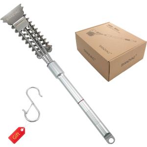 Small Grill Brush Bristle Free for Outdoor Grill, BBQ Grill Brush with Removable Aluminum Handle, Stainless Steel Grill Cleaner with Scraper, Suitable for Ceramic Grills, Removable Aluminum Handle