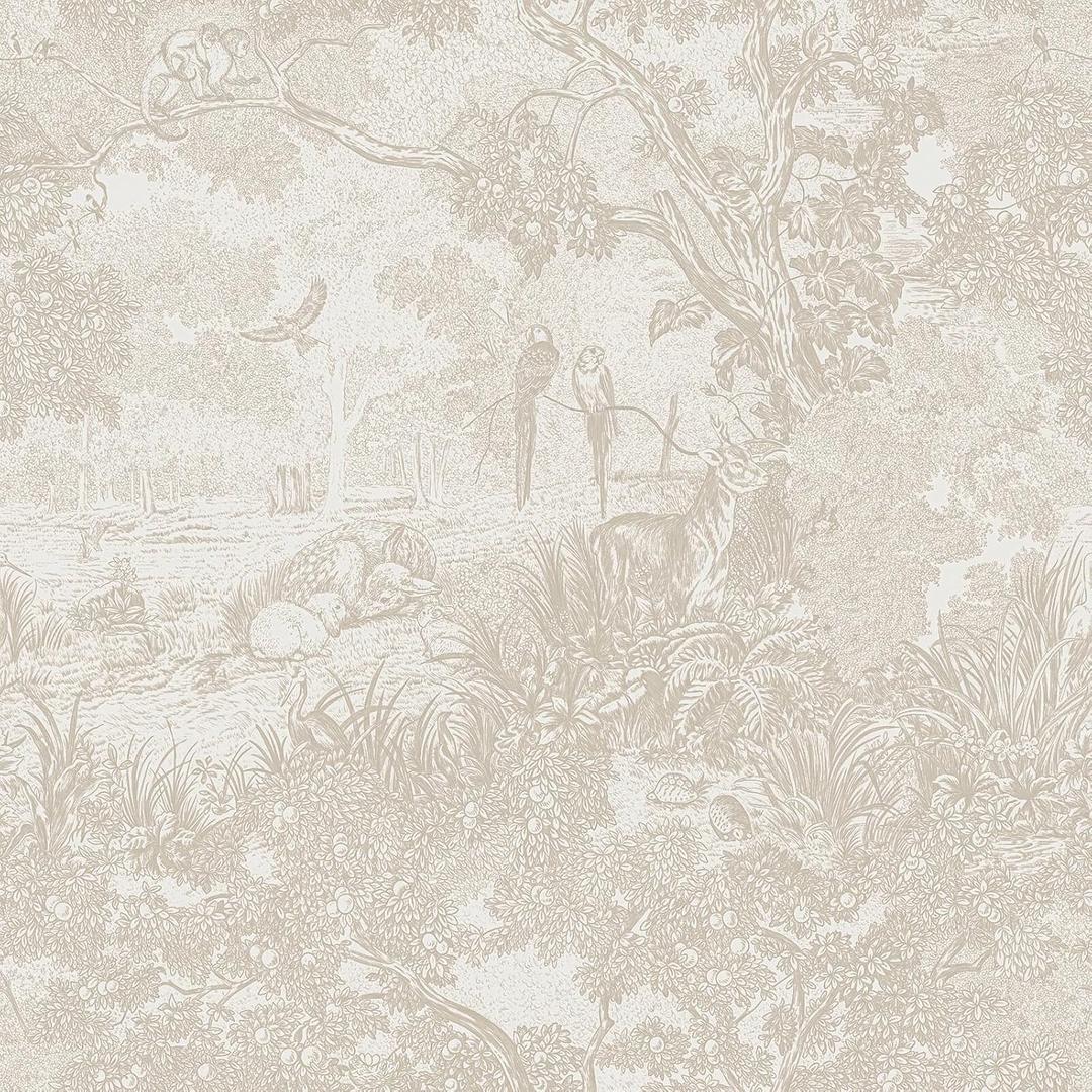Heroad Peel and Stick Wallpaper Beige Neutral Vintage Forest Animals Floral Wallpaper Removable Self-Adhesive Contact Paper for Bedroom Living Room Cabinets Decoration Thicken Vinyl 17.3''x787''