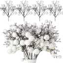 Geosar 24 Pieces Christmas Glitter Berries Stems 10 Inch Christmas Berry Picks Artificial Glittered Berries Ornaments Floral Stems for Xmas Tree, Home Wreath, Party Decoration(White)