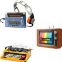 Typewriter Walkman Television Building Toys, Collectible Vintage Display Model Office Room Decor, 660 Pieces Model for Adults Girls Boys Kid Toys Gift (Vintage Three-Piece Set)