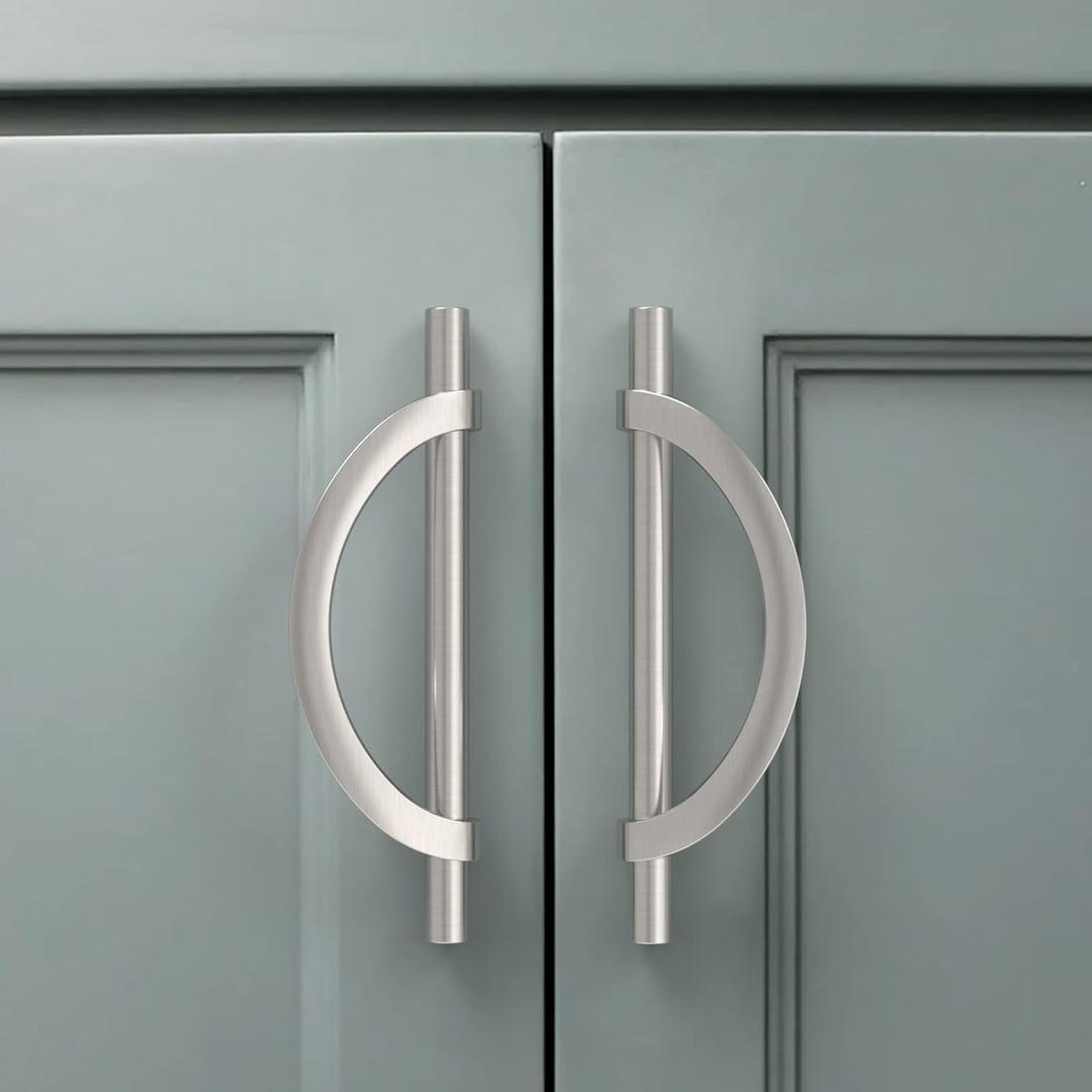 Amerdeco 10 Pack Brushed Satin Nickel Cabinet Pulls 5 Inch(128MM) Hole Centers Kitchen Cabinet Handles Hardware Kitchen Handles for Cabinets Cupboard Handles Drawer Pulls