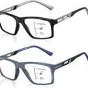 CARA Progressive Multifocus Reading Glasses for Men No-Line Blue Light Blocking Computer Readers With Aluminum Temples, 1.75x