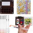Qilery Mini Portable Watercolor Palette Set Wooden Grid Paint Box Watercolor Paper Sketch Book Brush Pens with Binder Clip for Painters Artist Not Include Paint(Winter Jasmine)