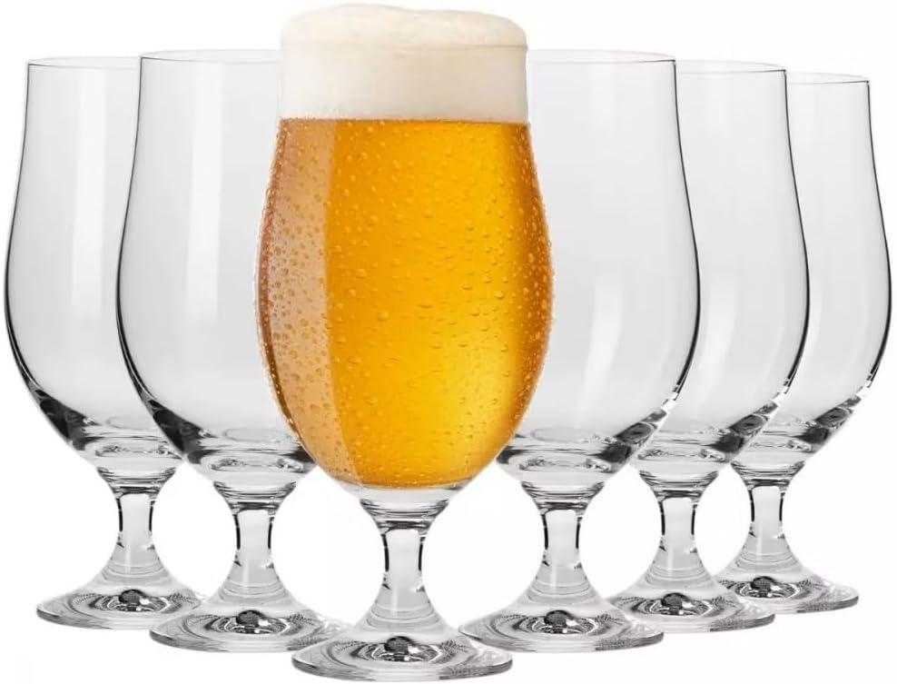 Krosno Lager Beer Glasses | Set of 6 | 16.9 oz | Harmony Collection | Perfect for Home, Restaurants and Pubs | Dishwasher Safe | Lead-Free Crystal Glass
