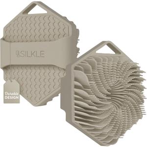 SILKLE Silicone Body Scrubber Gentle Exfoliating Shower Scrubber for Body & Bath, Silicone Shower Brush & Loofah Alternative Non-Slip Silicone Body Brush, Quick Dry, Hygienic - Clay