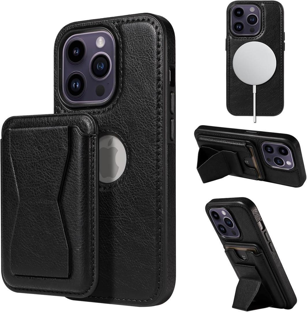 3 x for iPhone 14 Case Leather, 2 in 1 Detachable,Compatible with MagSafe,with Card Holder, PU Leather Kickstand Card Slots Case 6.1" Black