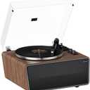 All in One Vinyl Record Player,Bluetooth Turntable Built in 4 Stereo Speakers Phono Preamp,High Fidelity Turntables for Vinyl Records with Magnetic Cartridge AT-3600L MM,Belt Drive 2-Speed,33/45 RPM (Walnut Wood)