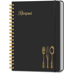 LuBudingJoy Blank Recipe Book to Write in Your Own Recipes. Sprial Hardcover Blank Cookbook, Recipe Journal Hold 130 Recipes(Black) (7''x10'')