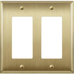 ENERLITES Decorator Receptacle or Switch Metal Wall Plate, Stainless Steel 201, Corrosion Resistant, Size 2-Gang 4.50"x 4.57", 7732-BB, Brushed Brass, Gold