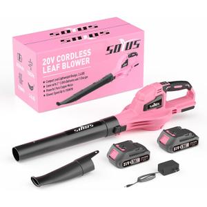 SOYUS Leaf Blower, 20V Leaf Blower Cordless with 2x2.0Ah Battery and Charger, 150 MPH Electric Leaf Blowers with Two-Speed Mode, Blowers for Lawn Care, Debris Dust CleaningPink