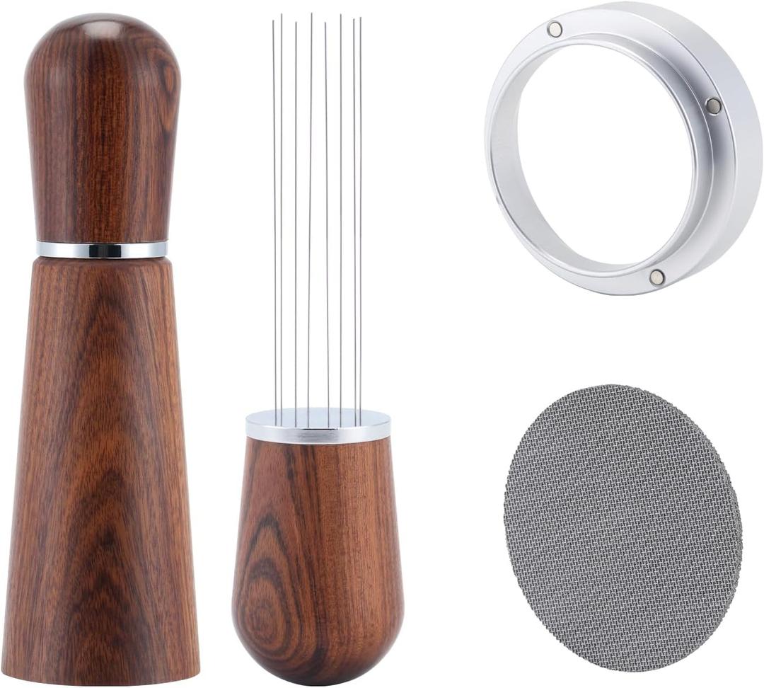 53.5mm Espresso Accessories Kit,316 Stainless Steel WDT Tool Espresso,Dosing Funnel and Puck Screen Set,Espresso Distribution Tool,Espresso Coffee Stirrer for Barista