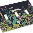Black Colorful Country Wild Flower Floral Triple Toggle Decorator Outlet Light Switch Wall Plate Cover Spring Bloom Garden Nature Botany Jumbo Decorative 3 Gang Three Device Receptacle Faceplate Cover