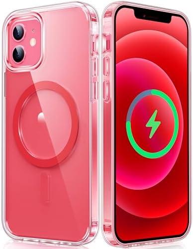 FNTCASE for iPhone 12 Clear Case: for iPhone 12 Pro Magnetic Military Grade Drop Protection Anti Yellowing Cell Phone Cover - Rugged Durable Shockproof Protective Bumper(Red)