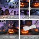 Large Happy Halloween Backdrop 82in × 60in with 19.69ft Ribbon, Purple Pumpkin Halloween Decorations for Outdoor Party Backdrop, Spooky Banner for Yard or Photo Booth