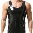 YOOBNG Mens Faux Leather Vest Undershirt Wet Look Sleeveless Tank Top Shirt PU Leather Undershirt M