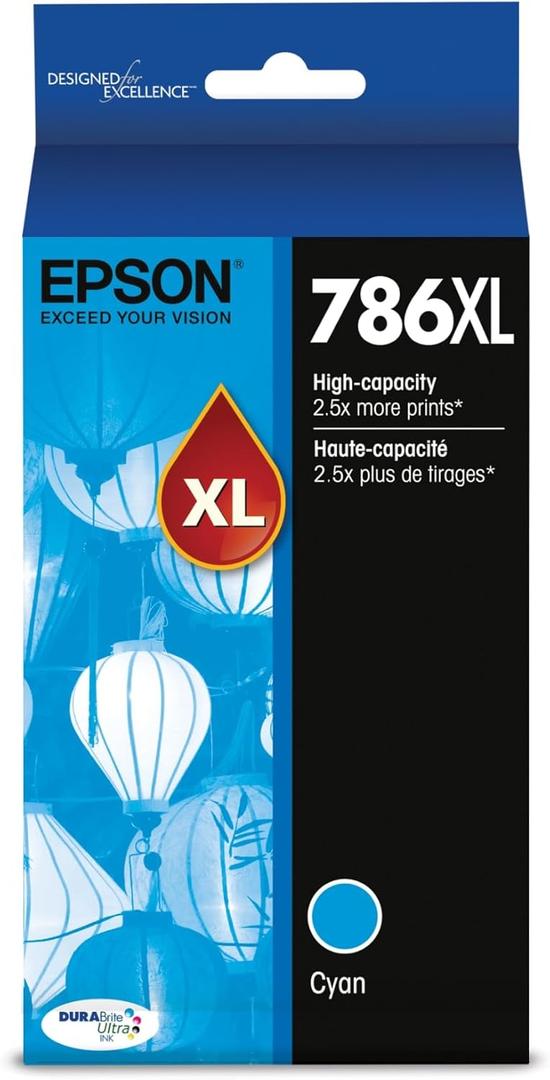 EPSON 786 DURABrite Ultra Ink High Capacity Cyan Cartridge (T786XL220-S) Works with WorkForce WF-5110, WF-5190, WF-5620, WF-5690