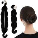 2 Pcs Black Hair Bun Maker, Pearl Bun Makers for Women's Hair, Lazy Bun Holders for Women's Hair, Thin Wavy Long Curly Straight Hair