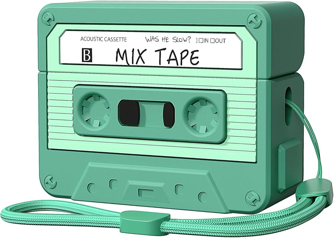 AirPods Pro 2 Case Cover, KOREDA Cute Funny Cassette Tape Design Cartoon Silicone Protective Case for AirPods Pro 2nd/1st Generation (Green)