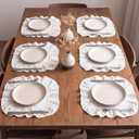 Patelai Set of 6 Beige Ruffle Placemat 16 Inch Beige Square Cotton Fabric Tablemat Farmhouse Rustic Decorative Scalloped Washable Place Mat for Wedding Holiday Party Kitchen Dining Table Decor