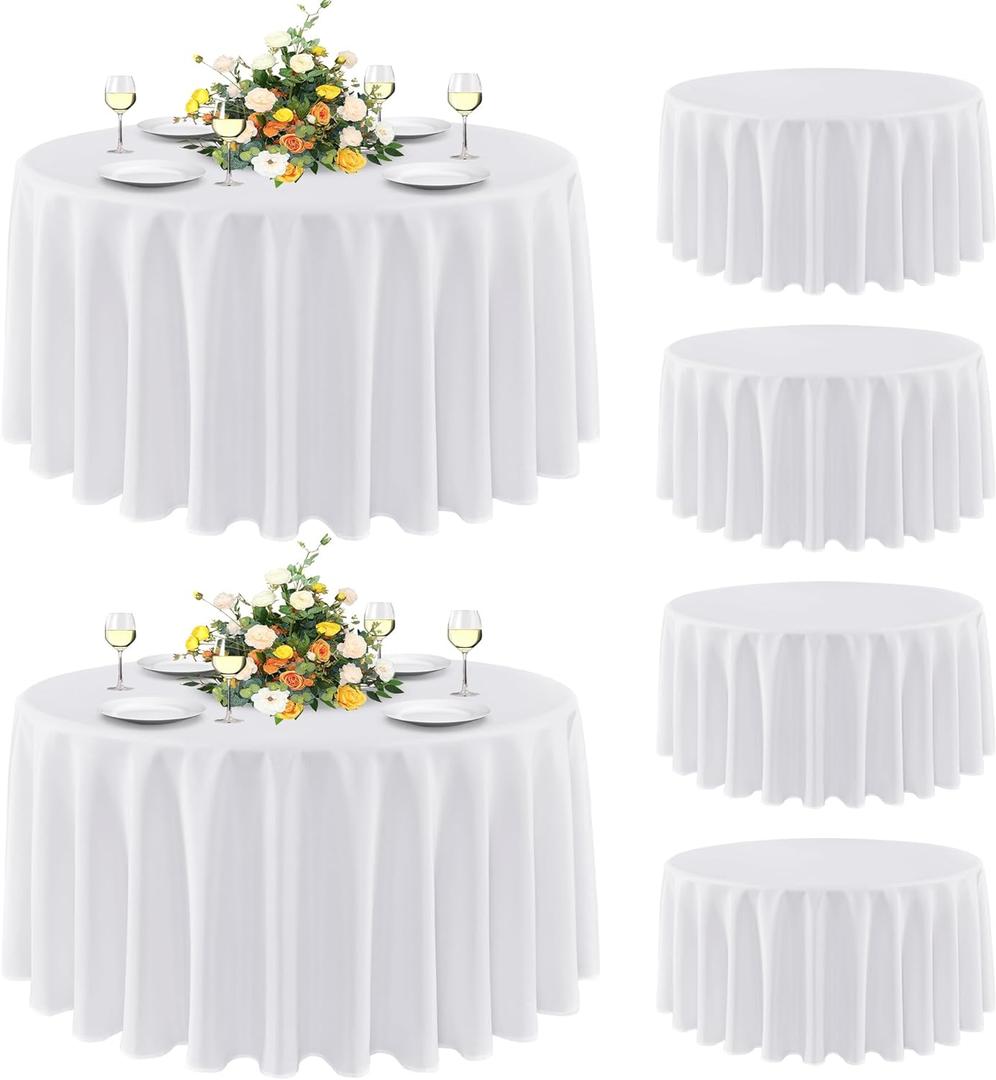 6 x sancua 6 Pack Round Tablecloth 90 Inch White, Stain and Wrinkle Resistant Table Cloth - Washable Polyester Table Cover for Dining Tables, Buffet Parties and Camping