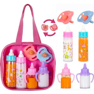 Fash n Kolor My Sweet Baby Disappearing Doll Feeding Set, Baby Care 6 Piece Doll Feeding Set - for Toy Stroller | 2 Milk & Juice Bottles with 2 Toy Pacifier for Baby Dolls Set - Kids Gift Set