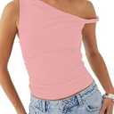 Women Rolled Strap Off Shoulder Crop Tops Twist Strap Summer Tank Tops Ruched Going Out Crop Shirt Top
 Size L