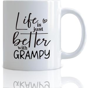 2 x Grampy Grandpa Coffee Mugs, Grandpa Gifts for Father's Day from Grandkids, Grandfather Tea Cup Gifts for Birthday, Life Is Just Better With Grampy Ceramic Coffee Tea Mug 11oz
