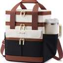 LOVEVOOK Insulated Lunch Bag Women Men,Expandable Double Deck Lunch Box for Women With Large Cup Holder,Leakproof Cooler Bag For Adult Lunch Tote Bag Work Picnic Beach with Adjustable Shoulder Strap