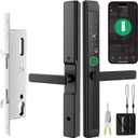 Sliding Door Smart Lock, Sliding Glass Door Lock with Fingerprint, JNZCH Smart Mortise Lock with App Control, IC Card, Keys, Anti-Peep Touchscreen, Perfect for Patio, Home (Black)