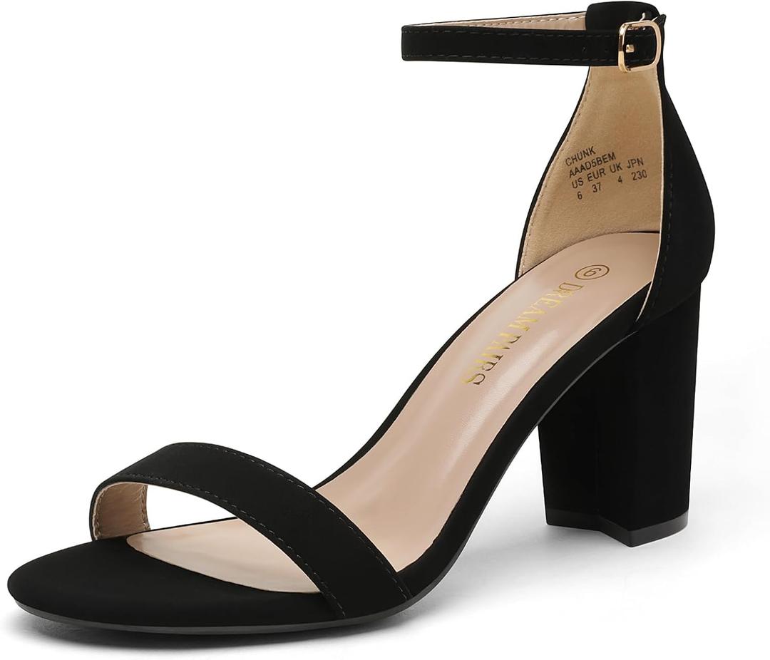 DREAM PAIRS Women's Chunk Low Heel Pump Sandals (6.5, Black/Nubuck)