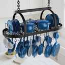KES 48 Inch Large Ceiling Pot Rack with Lid Organizer, Oval Heavy Duty Hanging Pot Rack Ceiling Mount for Kitchen Over Island, Cast Iron Pan Hanger with 20 Hooks, 16" & 24" Joist Mount, Matte Black