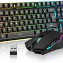 RedThunder K10 Wireless Gaming Keyboard and Mouse Combo, RGB Backlight Rechargeable 3800mAh Battery, 26-Key Anti-ghosting Keyboard + 7D 3200DPI Mice for PC Gamer