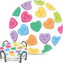 Whaline 4Pcs Valentine's Day Absorbent Ceramic Coasters with Holder Colorful Conversation Heart Cup Mats Round Quick Drying Coaster with Cork Base for Home Kitchen Drink Supplies, 4 in