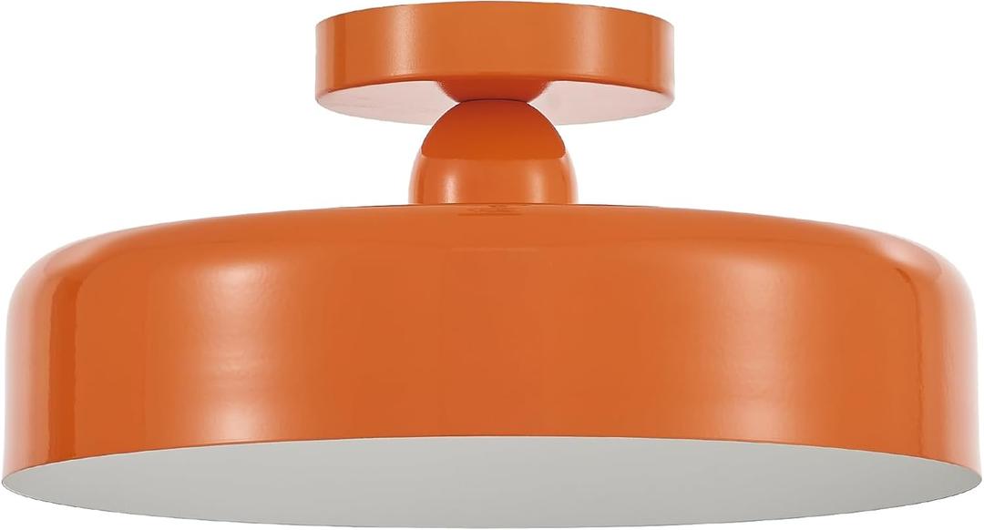 VILUXY Vintage Semi-Flush Mount Ceiling Light Fixture Orange Brush Paint Finish Round Ceiling Lamps for Bedroom, Dining Room, Corridor, Living Room