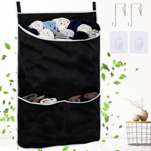 2 x Black Hanging Laundry Hamper Bag, XL Door Hanging Hamper with Large Openging Laundry Hamper Storage Bag Large Size 36X22 Inch, Over Door Hamper