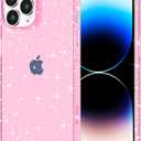 JJGoo Compatible with iPhone 14 Pro Max Case, Bling Sparkle Soft TPU Anti-Scratch Shockproof Protective Phone Bumper, Women Girls Cute Slim Phone Case, Glitter Pink