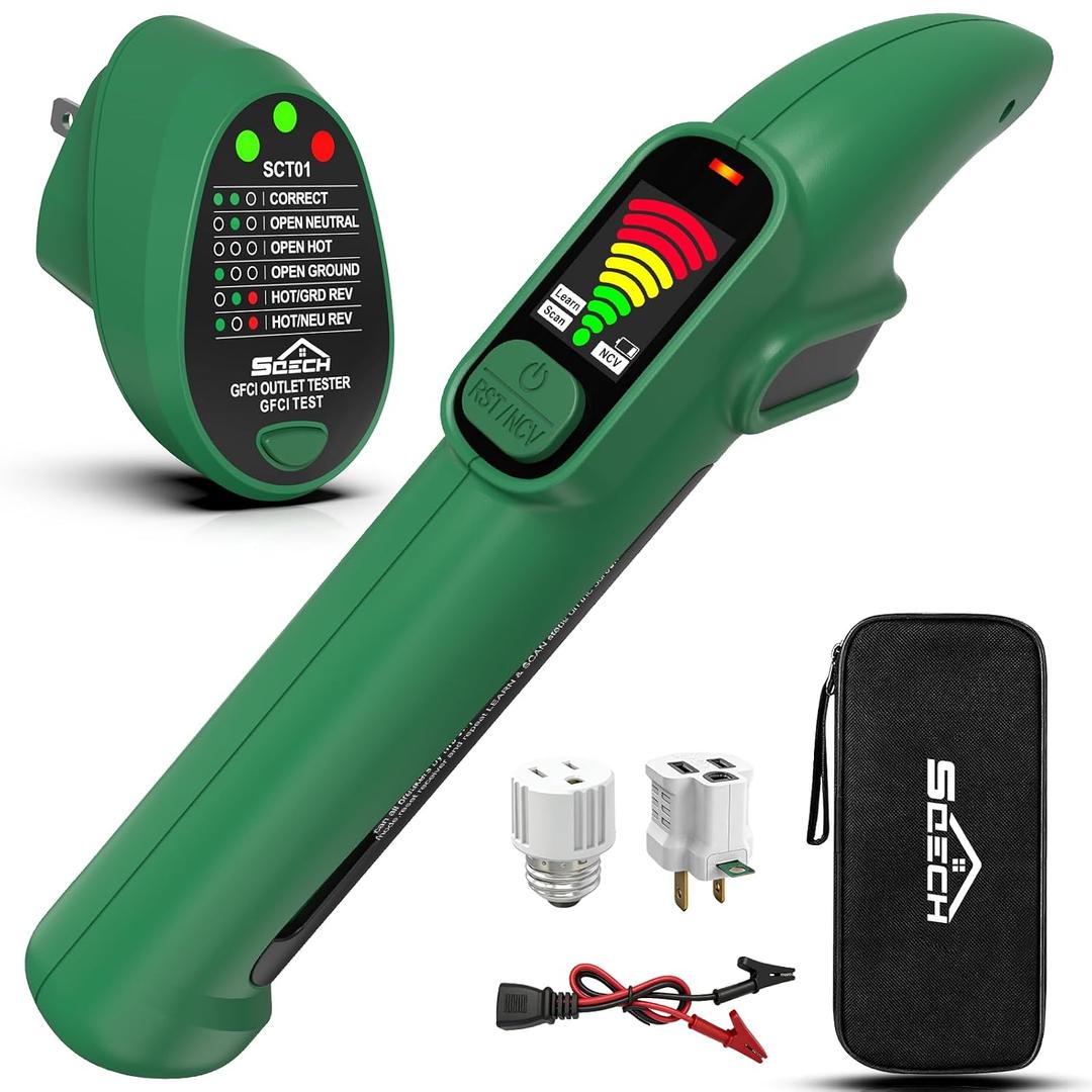 SQECH Circuit Breaker Finder Tool GFCI Outlet Tester Kit for 90-135V | Digital AC Electrical Circuit Tracer Wiring Checker NCV Detector with 3 Adapters Storage Bag Batteries