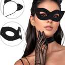 2 x Black Cat Costume Accessories Set with Ears Headband and Masquerade Mask for Adult Christmas Gifts, Halloween Cosplay Party (Black)