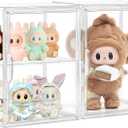 Acrylic Display Case, 2 Pack Clear Display Cases Compatible with Labubu POP MART,Figure Display Case with Magnetic Door, 2 Layer Acrylic Box with Movable Dividers