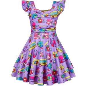 Girls Sleeveless Floral Dresses Ruched Tiered Flowy Swing Tween Summer Dress for Girl 7-16Y (Purple)