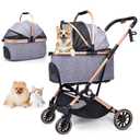 Dog Stroller for Dogs - 3 in 1 Pet Stroller with Detachable Storage Basket 4 All-Terrain Rubber Wheels Pull Rod Durable Travel Carrier for Max 45 lbs Medium Dogs 2 Small Cats