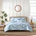 Tommy Bahama - Queen Comforter Set, 100% Cotton Slub Fabric with Soft Breathable Texture, 5 Piece Bed Set with Matching Pillowcases & Bonus Throw Pillows (Palm Serenity Blue)