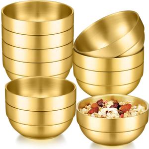 Lallisa 10 Pieces Gold Mixing Bowls Double Wall Thick 304 Metal Stainless Steel Bowls for Wedding Party Rice Noodle Fruit Salad Soup Facial Serving Cooking Baking Storing(4.7inches)