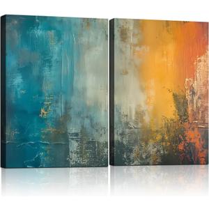 2 Framed Canvas Abstract Art Blue Orange Wall Decor Paintings for Home Bedroom Office Kitchen Wall Decor Modern Abstract Wall Art Paintings Prints24x16 Inch