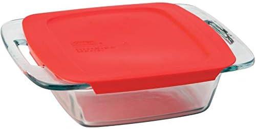 Easy Grab Square Glass Baking Dish with Red Lid - 8"