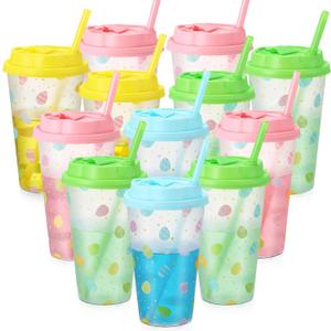 Easter Party Decorations Includes 24 Pcs Easter Cups with Lids and Straws, 16 oz Plastic Easterr Eggs Pattern Party Cups for Party Favors Supplies Decor